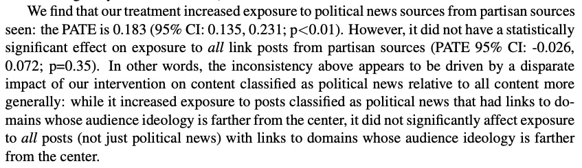 S3.3 in Guess et al 2023: A reverse chronologically-ranked Newsfeed induces a proportionally less exposure to &ldquo;like-minded&rdquo; sources but also less to cross-cutting sources, defined at the level of the entity posting.
